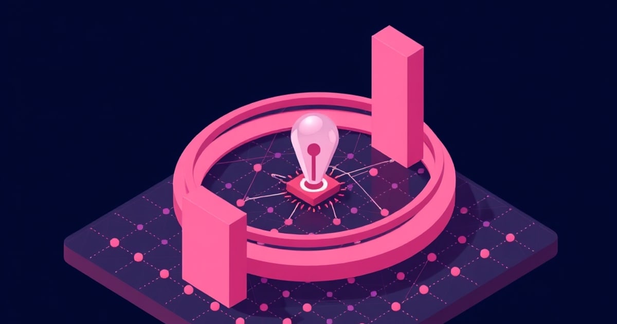 Isometric vector illustration showing interlocking gears and shield icons representing AI security and LLM guardrails implementation.
