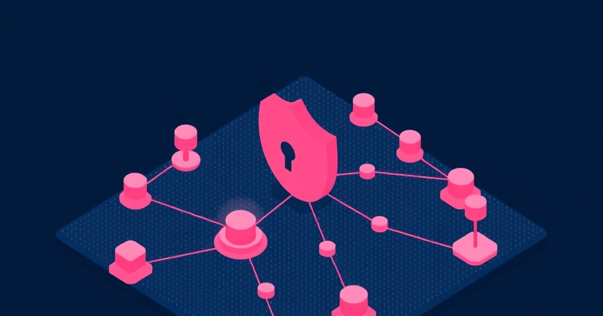 Isometric vector illustration showing secured ml model supply chain with provenance and signing elements